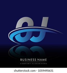 initial letter OJ logotype company name colored blue and grey swoosh design. vector logo for business and company identity.
