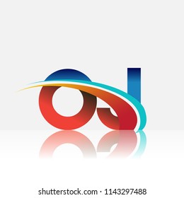 initial letter OJ logotype company name colored red and blue and swoosh design. vector logo for business and company identity.
