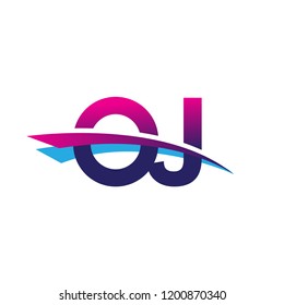 initial letter OJ logotype company name colored blue and magenta swoosh design. vector logo for business and company