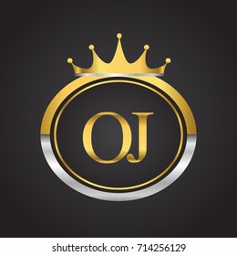 initial letter OJ logotype company name with oval shape and crown, gold and silver color. vector logo for business and company identity