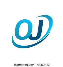 initial letter OJ logotype company name colored blue swoosh design concept. vector logo for business and company identity.