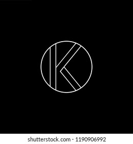 Initial letter OK KO KK K minimalist art monogram shape logo, white color on black background.