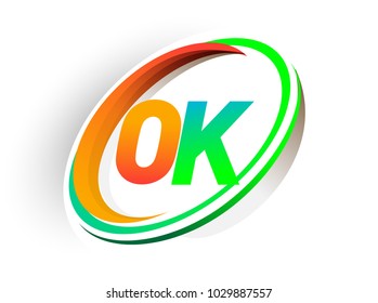 initial letter OK logotype company name colored orange and green circle and swoosh design, modern logo concept. vector logo for business and company identity.