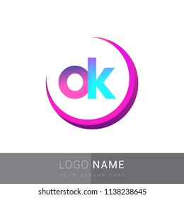 initial letter OK logotype company name, coloreful and swoosh design. vector logo for business and company identity.