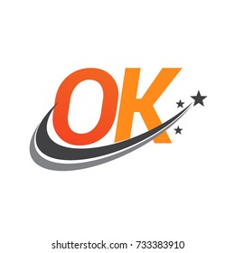 initial letter OK logotype company name colored orange and grey swoosh star design. vector logo for business and company identity.