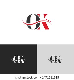 Initial Letter ok uppercase modern logo design template elements. red letter Isolated on black white grey background. Suitable for business, consulting group company.