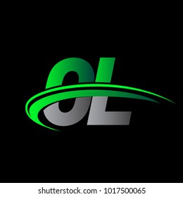 initial letter OL logotype company name colored green and black swoosh design. vector logo for business and company identity.