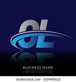 initial letter OL logotype company name colored blue and grey swoosh design. vector logo for business and company identity.