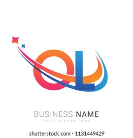 initial letter OL logotype company name colored orange, red and blue swoosh star design. vector logo for business and company identity.
