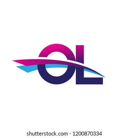 initial letter OL logotype company name colored blue and magenta swoosh design. vector logo for business and company