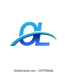 initial letter OL logotype company name colored blue and swoosh design. vector logo for business and company identity.