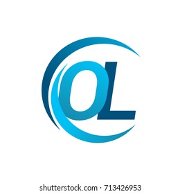 initial letter OL logotype company name blue circle and swoosh design. vector logo for business and company identity.