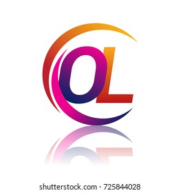 initial letter OL logotype company name orange and magenta color on circle and swoosh design. vector logo for business and company identity.