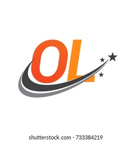 initial letter OL logotype company name colored orange and grey swoosh star design. vector logo for business and company identity.