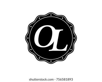 Initial letter OL monogram logo black seal stamp lace