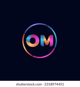 Letra inicial Curva OM logotipo redondeado, gradiente brillante brillante brillante brillante 