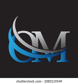 initial letter OM logotype company name colored blue and grey swoosh design. vector logo for business and company identity.