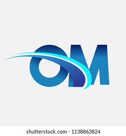 initial letter OM logotype company name colored blue and swoosh design. vector logo for business and company identity.
