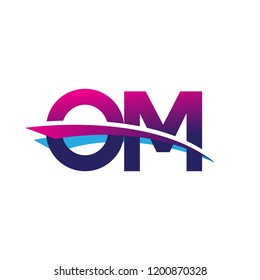 initial letter OM logotype company name colored blue and magenta swoosh design. vector logo for business and company