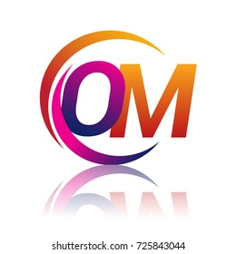 initial letter OM logotype company name orange and magenta color on circle and swoosh design. vector logo for business and company identity.