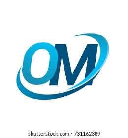initial letter OM logotype company name colored blue swoosh design concept. vector logo for business and company identity.