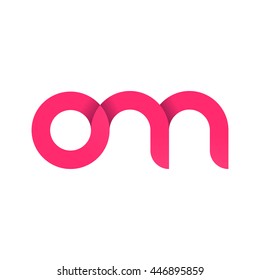 initial letter om modern linked circle round lowercase logo pink