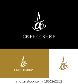 Initial a letter on cup coffee concept logo for coffee shop and store, cafeteria brand template