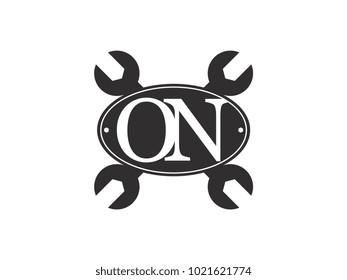 Initial letter ON logo automotive club with crossed wrench black