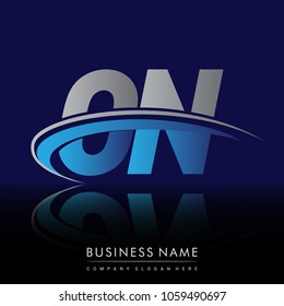 initial letter ON logotype company name colored blue and grey swoosh design. vector logo for business and company identity.
