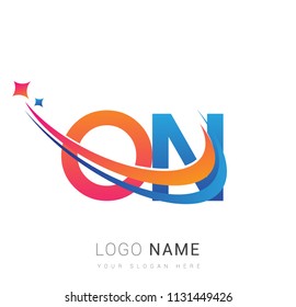 initial letter ON logotype company name colored orange, red and blue swoosh star design. vector logo for business and company identity.
