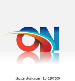 initial letter ON logotype company name colored red and blue and swoosh design. vector logo for business and company identity.
