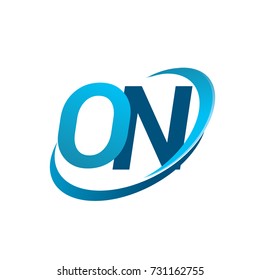 initial letter ON logotype company name colored blue swoosh design concept. vector logo for business and company identity.