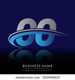 initial letter OO logotype company name colored blue and grey swoosh design. vector logo for business and company identity.
