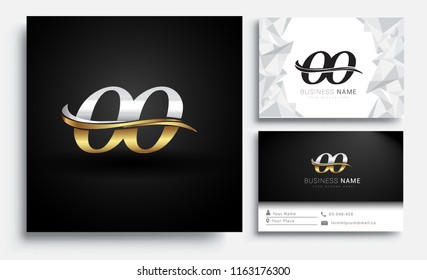 initial letter OO logotype company name colored gold and silver swoosh design. Vector sets for business identity on white background.