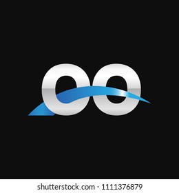 Initial letter OO, overlapping movement swoosh logo, metal silver blue color on black background