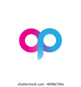 initial letter op linked round lowercase logo pink blue purple
