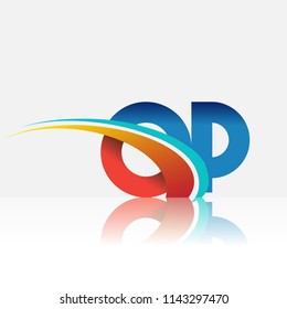 initial letter OP logotype company name colored red and blue and swoosh design. vector logo for business and company identity.
