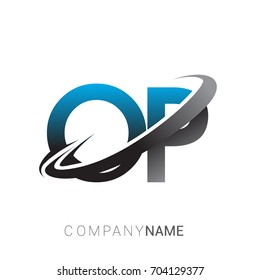 initial letter OP logotype company name colored blue and grey swoosh design. logo design for business and company identity.