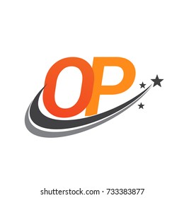 initial letter OP logotype company name colored orange and grey swoosh star design. vector logo for business and company identity.