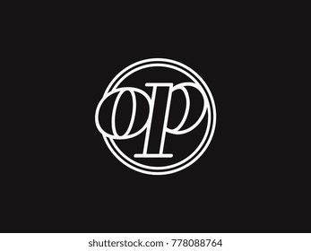 Initial letter op lowercase outline inside the circle logo template white on black background