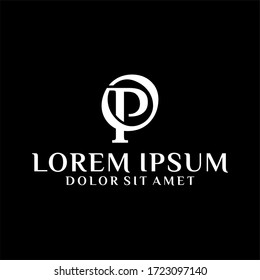 Vorlage für das OP- oder PO-Logo mit Anfangsbuchstaben und klassischem Vintage-Symbol in Monogramm-Flachbildgrafik