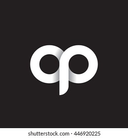 initial letter op, qp, modern linked circle round lowercase logo white black
