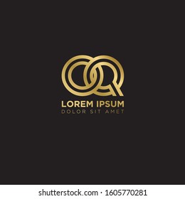 Initial Letter OQ linked uppercase overlap modern gold logo vector design template. Suitable for business, consulting group company.
