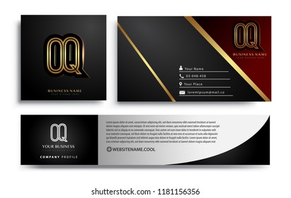 initial letter OQ logotype company name colored gold elegant design. Vector sets for business identity on black background.