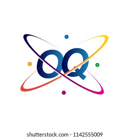 initial letter OQ logotype science icon colored blue, red, green and yellow swoosh design. vector logo for business and company identity.
