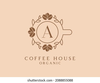 initial Letter A organic coffee logo icon design vector.