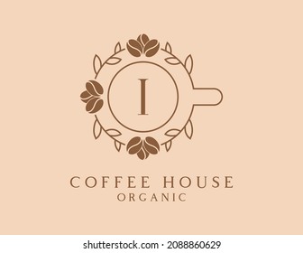 initial Letter I organic coffee logo icon design vector.