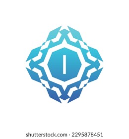 Initial letter I ornamental decorative square pattern logo