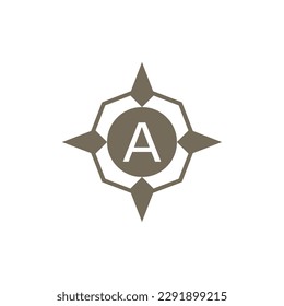 Letra inicial Logo de la brújula de dirección del viento ornamental