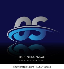 initial letter OS logotype company name colored blue and grey swoosh design. vector logo for business and company identity.